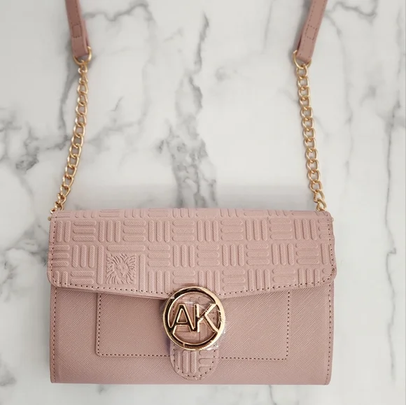 Crossbody Anne Klein Logo Wallet On A Chain Rose Bag - Picture 8 of 16